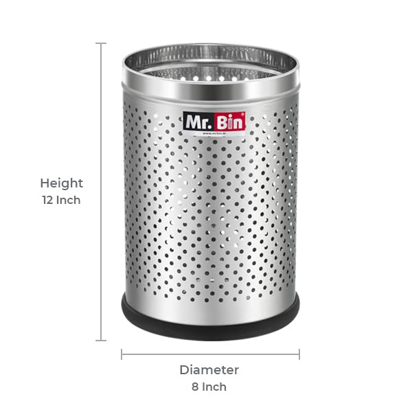 Mr. Bin Mr Bin Stainless Steel Dustbin Perforated Stainless Steel bin 8 x 12 Garbage Bin SS 202 Modular Trash Can RoundShape Dustbin for Home Bathroom Kitchen Room Office 9 Liter - Image 2