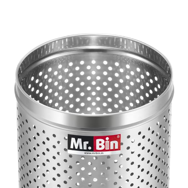 Mr. Bin Mr Bin Stainless Steel Dustbin Perforated Stainless Steel bin 8 x 12 Garbage Bin SS 202 Modular Trash Can RoundShape Dustbin for Home Bathroom Kitchen Room Office 9 Liter - Image 4