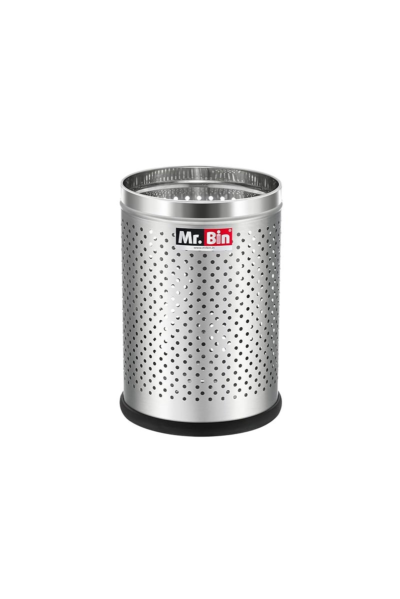 Mr. Bin Mr Bin Stainless Steel Dustbin Perforated Stainless Steel bin 8 x 12 Garbage Bin SS 202 Modular Trash Can RoundShape Dustbin for Home Bathroom Kitchen Room Office 9 Liter - Image 1