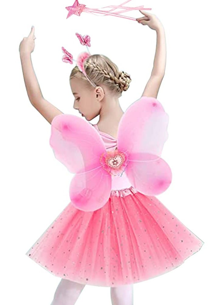 Captaintech Fairy Costume Set for Girls - Includes erfly Wings, Headband & Tutu Dress, Perfect for Birthday Parties & Holidays, Pack of 4 - Image 1