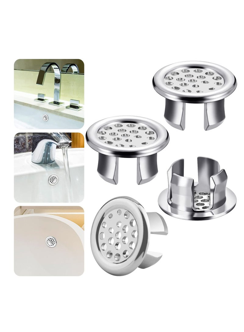Sink Overflow Ring, Kitchen Bathroom Hole Round Cover Basin Trim Drain Cap Insert in Spares, 30mm Silver (4 Pieces Mesh-Type) - Image 1