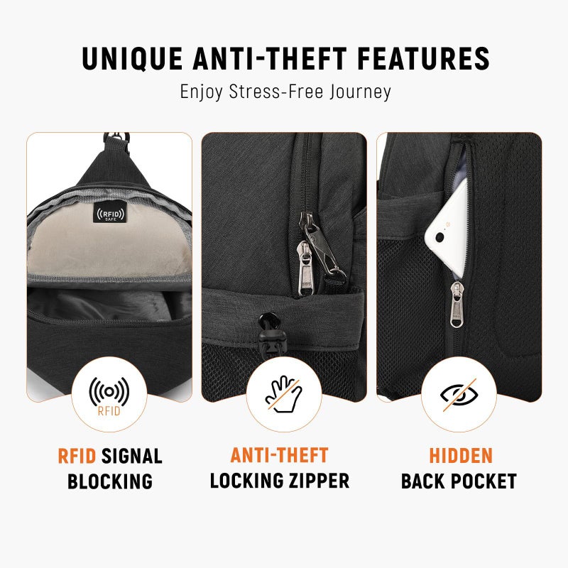 SKYSPER Sling Bag Anti-Theft Crossbody Bag RFID Travel Cross Body Shoulder Sling Backpack(Black) - Image 2