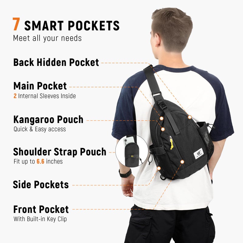 SKYSPER Sling Bag Anti-Theft Crossbody Bag RFID Travel Cross Body Shoulder Sling Backpack(Black) - Image 3