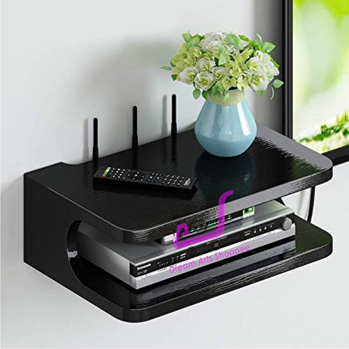 Dream Arts Shoppee Engineered Wood Set Top Box Stand TV Unit Wall Shelf and WiFi Modem Display Rack for Living Room ( Set of 1 ,Black) - Image 3