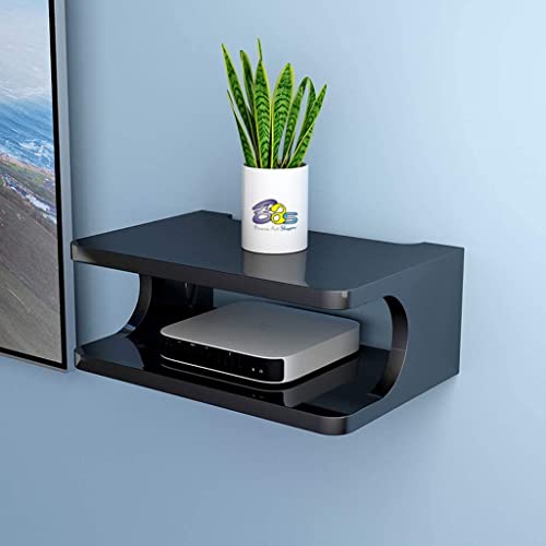 Dream Arts Shoppee Engineered Wood Set Top Box Stand TV Unit Wall Shelf and WiFi Modem Display Rack for Living Room ( Set of 1 ,Black) - Image 1