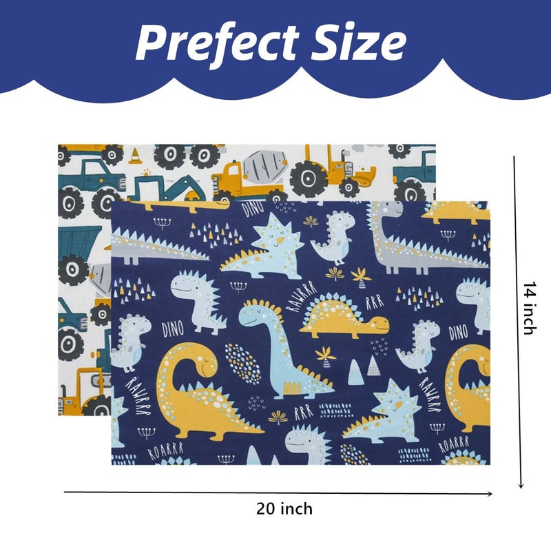 Aisawate Kid Toddler Pillowcase,2 Packs 100% Cotton Pillow Cover for Kids Bedding,14x20 Pillowslip Case Fits Pillows Sized 13x18 or 14x19,Envelope Closure Dinosaurs Trucks Travel Pillow Pillowcase - Image 3