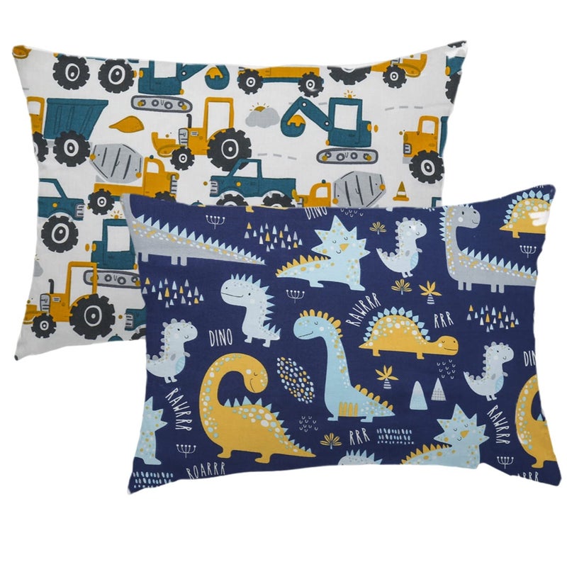 Aisawate Kid Toddler Pillowcase,2 Packs 100% Cotton Pillow Cover for Kids Bedding,14x20 Pillowslip Case Fits Pillows Sized 13x18 or 14x19,Envelope Closure Dinosaurs Trucks Travel Pillow Pillowcase - Image 1