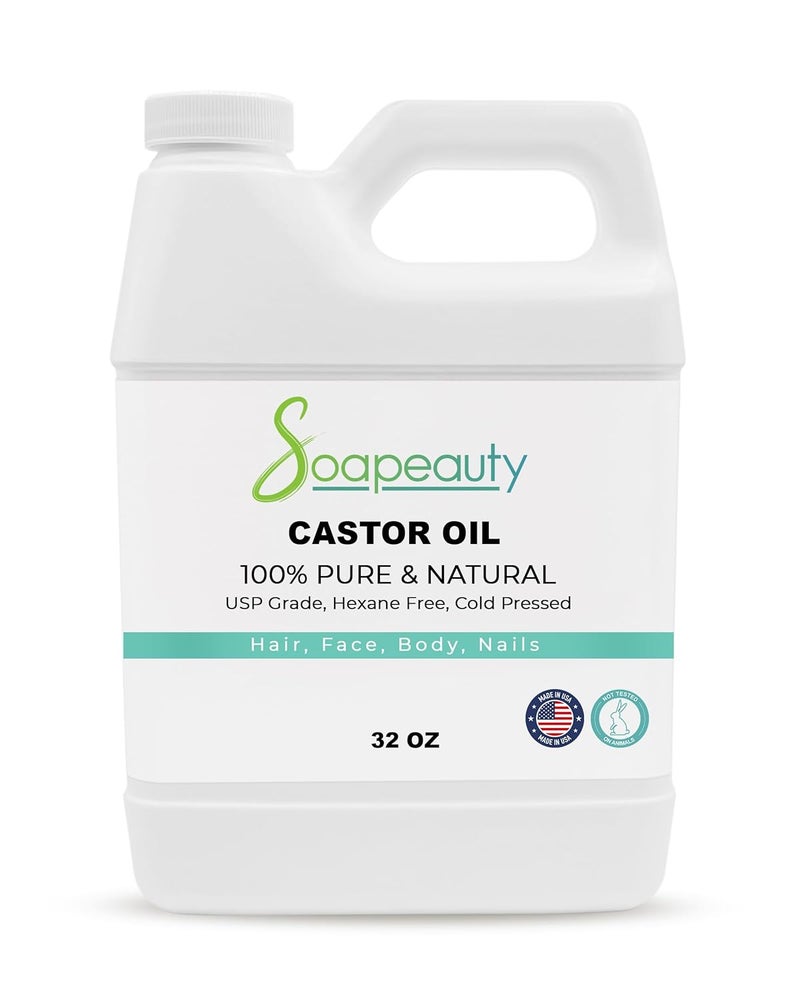 Soapeauty Cold Pressed Castor Oil  Hexane Free 100 Pure Natural Castor Oil Promotes Healthy Skin  Hair  Thickens Eyebrows  Lengthens Eyelashes  32 fl oz