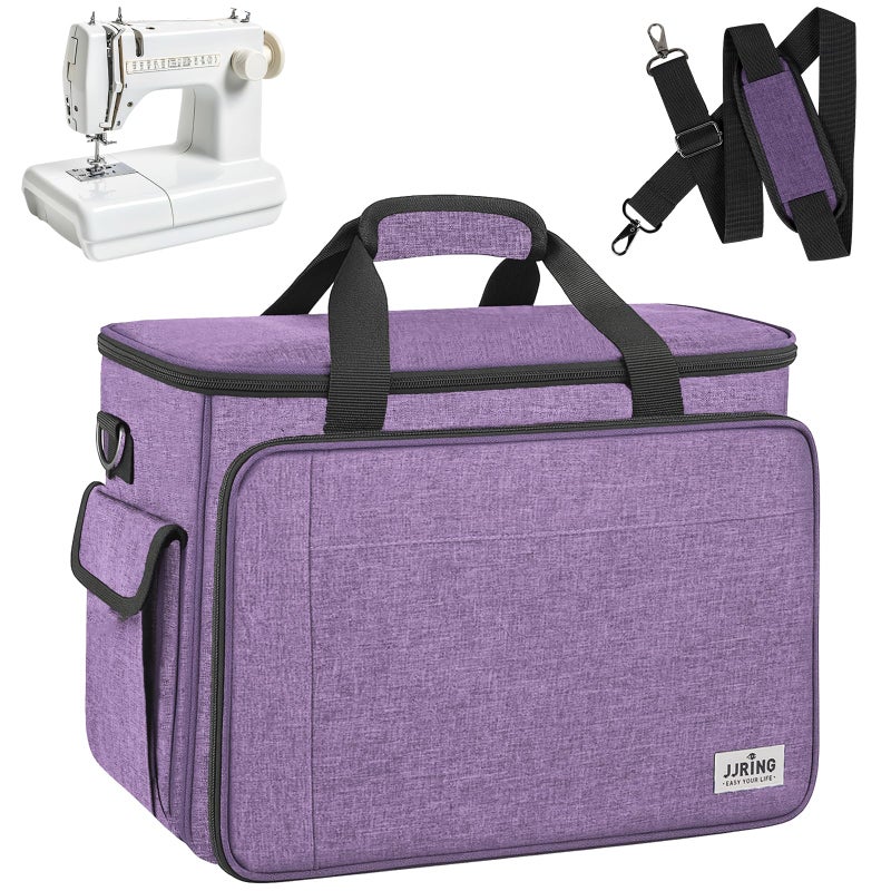 JJRING Sewing Machine Carrying Case, Portable Sewing Machine Bag with Shoulder Strap, Heavy Duty Sewing Machine Tote Suitable for Standard Sewing Machines, Purple - Image 1