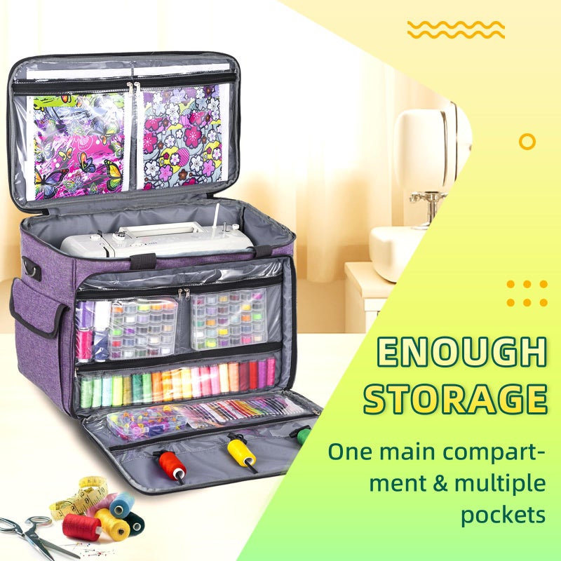 JJRING Sewing Machine Carrying Case, Portable Sewing Machine Bag with Shoulder Strap, Heavy Duty Sewing Machine Tote Suitable for Standard Sewing Machines, Purple - Image 4