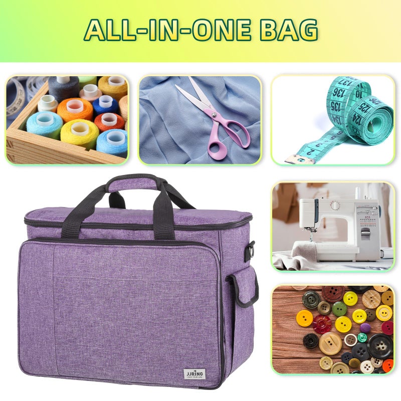 JJRING Sewing Machine Carrying Case, Portable Sewing Machine Bag with Shoulder Strap, Heavy Duty Sewing Machine Tote Suitable for Standard Sewing Machines, Purple - Image 3