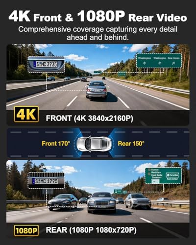 JOMISE A80-T Dash Cam Front and Rear 4K, Touch Button Dual Control, STARVIS 2 IMX675, 5GHz WiFi 20MB/s Download, Dash Camera for Cars with 3.18" Screen, 64GB Card Included - Image 2