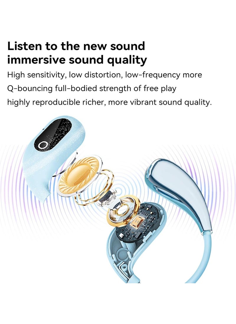 lekikpo Ear Headphones Wireless Bluetooth 5.4, OWS Earphones Wireless Earbuds with Earhooks and Mic, IPX5 Waterproof, 64H Range, Out of Ear Earbuds for Sports Running Workout Driving （Blue）  - Image 4