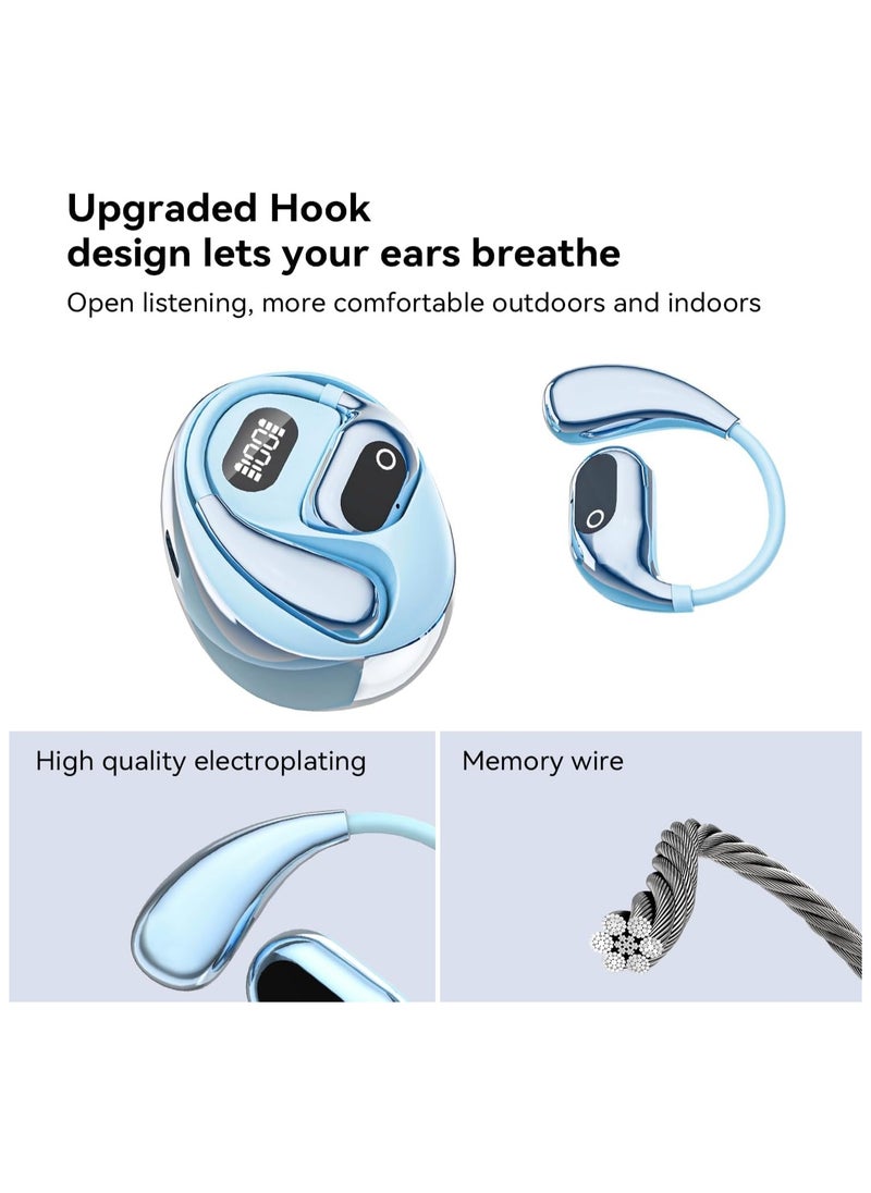 lekikpo Ear Headphones Wireless Bluetooth 5.4, OWS Earphones Wireless Earbuds with Earhooks and Mic, IPX5 Waterproof, 64H Range, Out of Ear Earbuds for Sports Running Workout Driving （Blue）  - Image 5