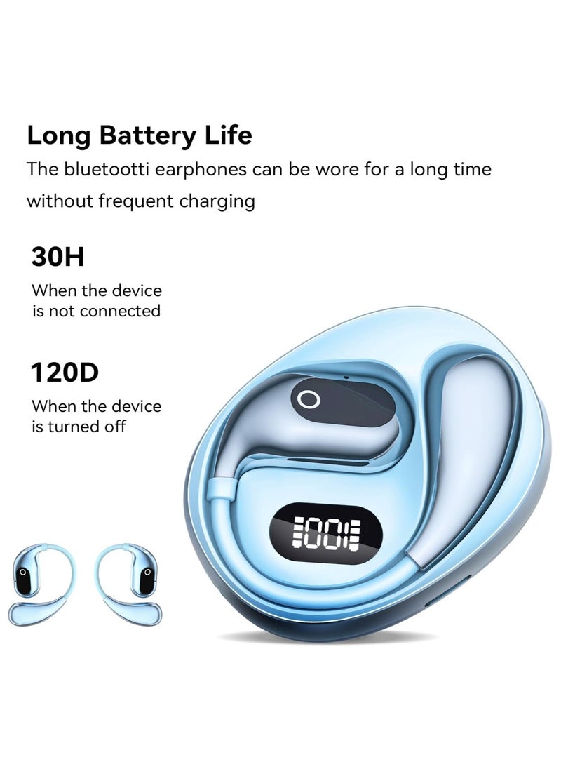 lekikpo Ear Headphones Wireless Bluetooth 5.4, OWS Earphones Wireless Earbuds with Earhooks and Mic, IPX5 Waterproof, 64H Range, Out of Ear Earbuds for Sports Running Workout Driving （Blue）  - Image 2