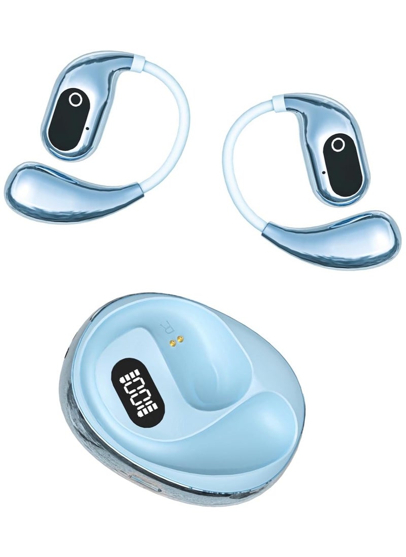lekikpo Ear Headphones Wireless Bluetooth 5.4, OWS Earphones Wireless Earbuds with Earhooks and Mic, IPX5 Waterproof, 64H Range, Out of Ear Earbuds for Sports Running Workout Driving （Blue）  - Image 1