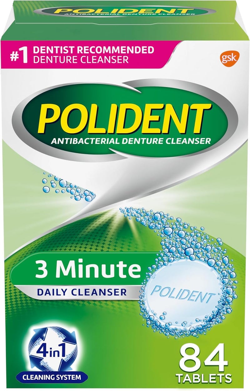 Polident 3 Minute Triple Mint Antibacterial Denture Cleanser Effervescent Tablets - 84 Count (Pack of 3) - Image 1