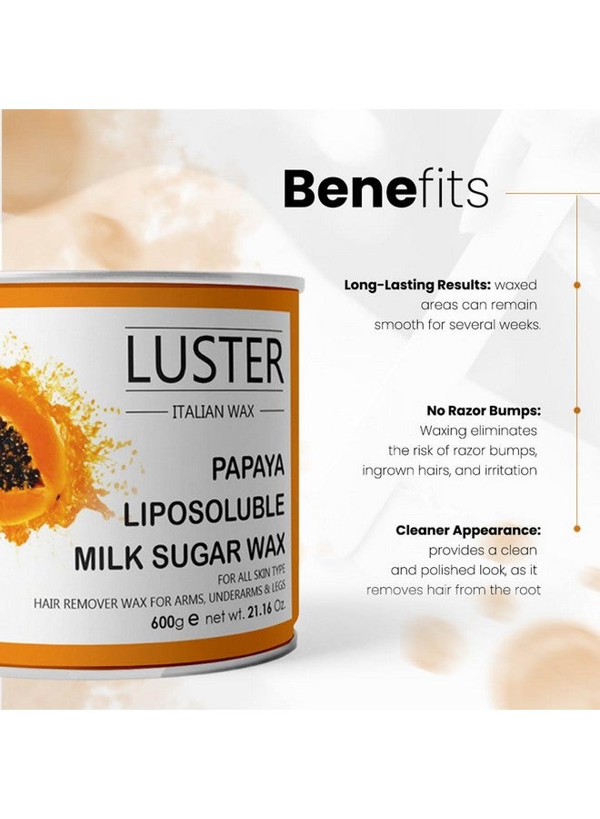 Luster Papaya Hair Removal Wax | Hair Removing Body Wax | Face and Eyebrow | Wax For Soft & Supple Skin | For Women & Men | Paraben & Sulfate Free - 600g - Image 2