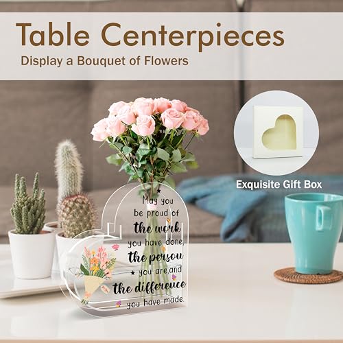 Beshoul Heart Vase, Acrylic Heart Shaped Vase for Flowers, Thank You Gifts for Women Boss Coworkers Leader Teacher, Inspirational Clear Acrylic Book Shaped Decorative Vase - C03 - Image 4