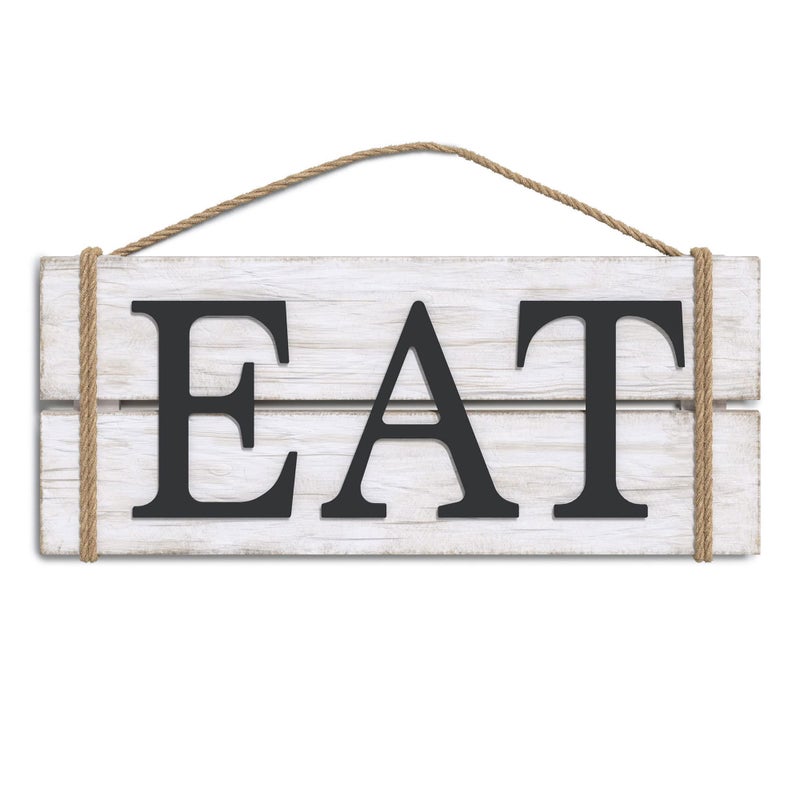 Barnyard Designs Eat Wood Wall Art Sign Rustic Primitive Farmhouse Country Kitchen and Home Wall Decor WhiteBlack 17 x 7