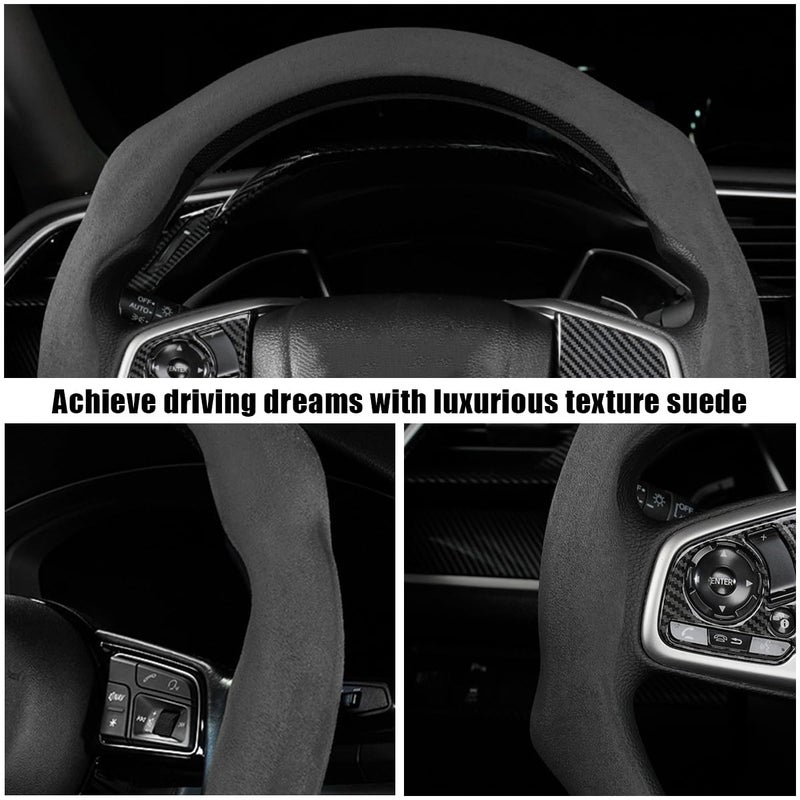 Mandark Car Steering Wheel Cover, Suede Sport Vehicle Steer Wheel Protector Fitting 15 Inch, Non-Slip Comfortable Automotive Interior Decoration Accessories, Universal for Most Cars (Black) - Image 3