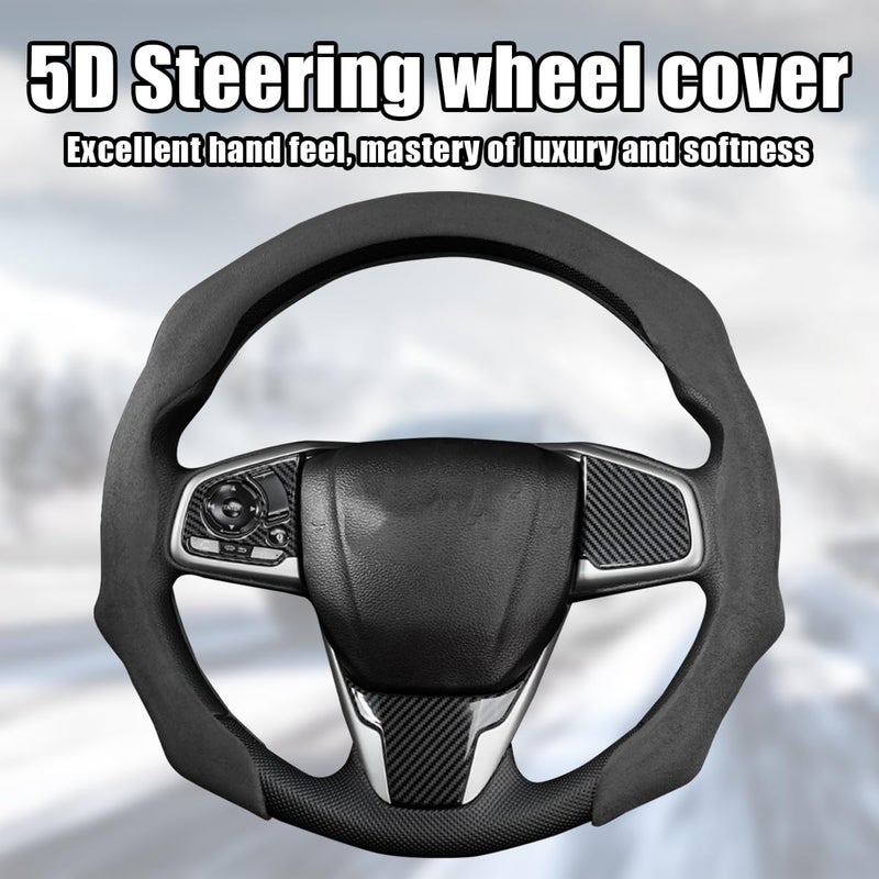 Mandark Car Steering Wheel Cover, Suede Sport Vehicle Steer Wheel Protector Fitting 15 Inch, Non-Slip Comfortable Automotive Interior Decoration Accessories, Universal for Most Cars (Black) - Image 2