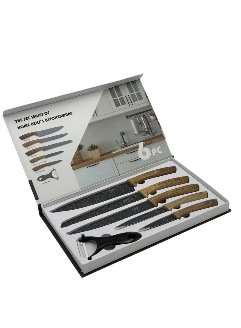 Bukela 6 Professional Kitchen Knife with Stainless Steel Blades and Marble Non-Stick Coating, Easy Grip Handle for Home and Restaurant Use  - Image 1