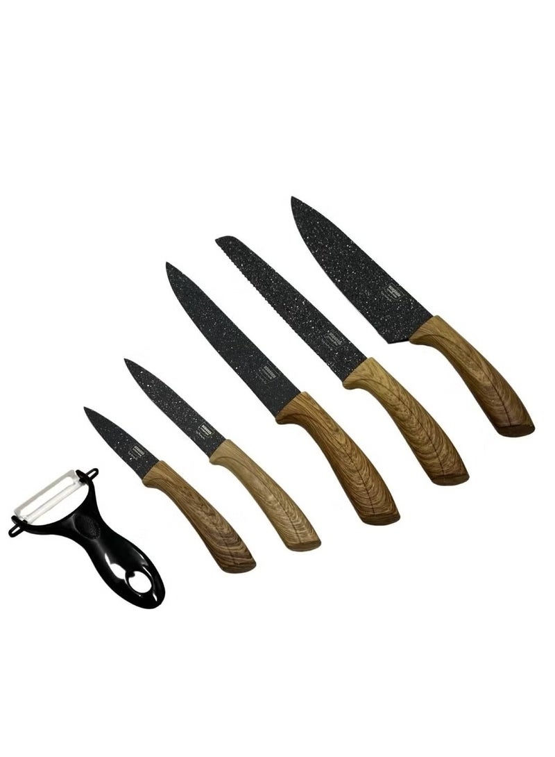 Bukela 6 Professional Kitchen Knife with Stainless Steel Blades and Marble Non-Stick Coating, Easy Grip Handle for Home and Restaurant Use  - Image 3