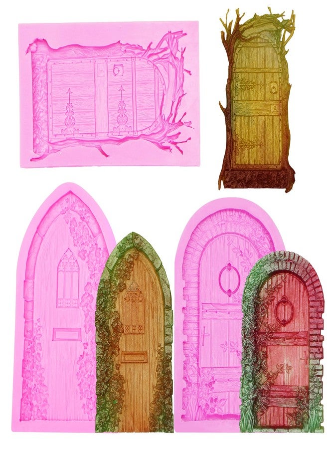 acvcatto Fairy Garden Door Fondant Molds, Enchanted Vintage Treehouse Silicone Chocolate Molds, Cake Decorating Baking Molds for Pudding Jelly Cookie Candy Gum Dessert Clay Resin DIY Craft - Image 1