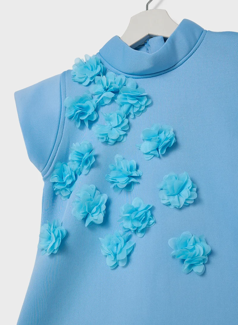 Little Golden Apple Little Short Sleeves With Flower Dress