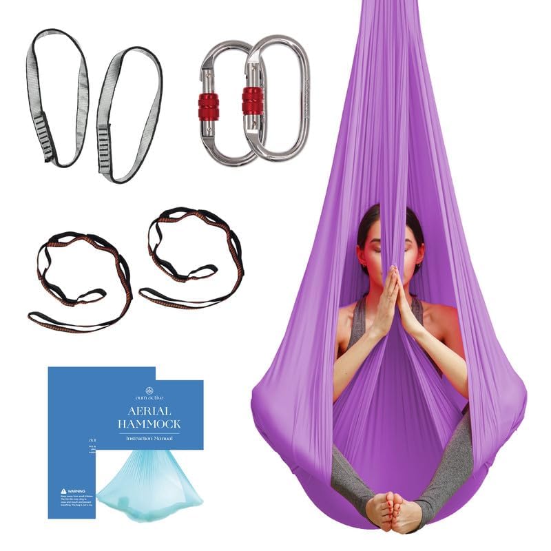 aum active Aerial Silk Yoga Hammock & Swing for Home, Inversion Exercises, Starter Kit for All Levels - Durable with Extension Straps, Carabiners, and Pose Guide - Image 2