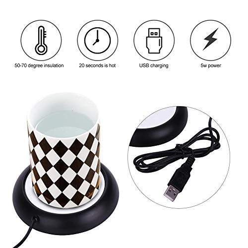 Hongzer USB Wood Grain Beverage Warmer - USB Coaster Warmer Heats Mugs & Tea/ Coffee - Office Heater Pad (Black) - Image 2