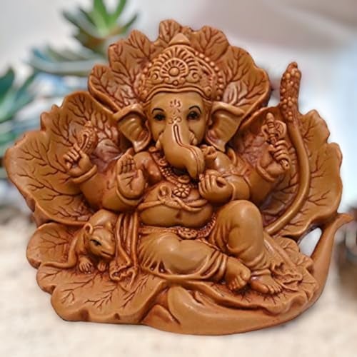 KariGhar Polyresin Ganesh Ganpati ji Idol for Car Dashboard | Jaswant Showflower | House Warming | Drawing Room | Bedroom Puja Ghar | Gifting & Decoration (Brown, 11 x 14 x 8 Cm) - Image 2