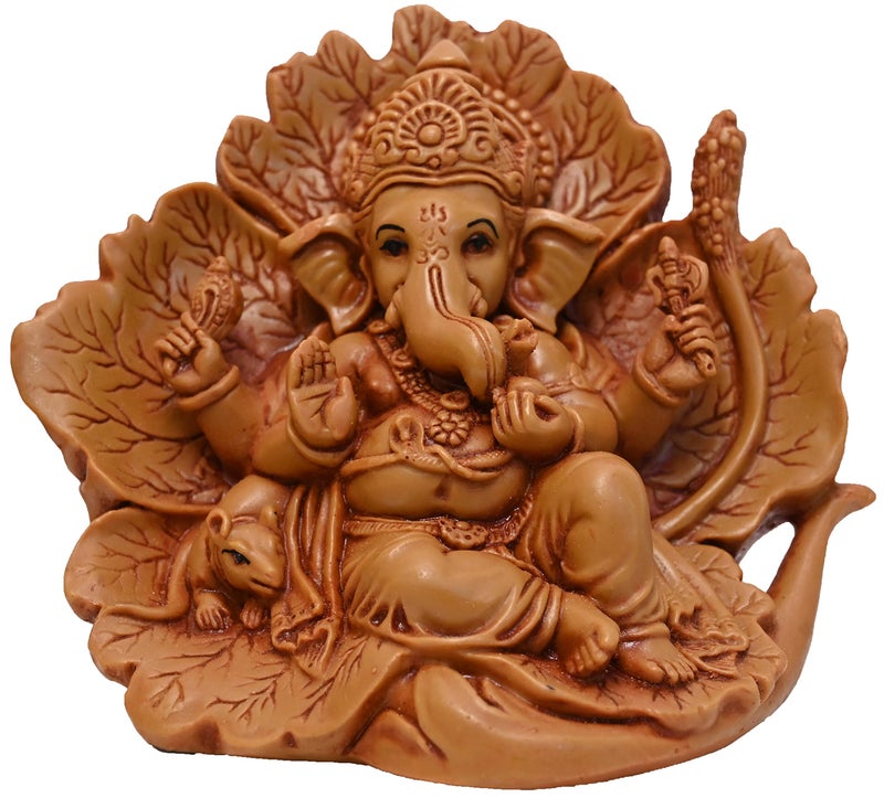 KariGhar Polyresin Ganesh Ganpati ji Idol for Car Dashboard | Jaswant Showflower | House Warming | Drawing Room | Bedroom Puja Ghar | Gifting & Decoration (Brown, 11 x 14 x 8 Cm) - Image 4