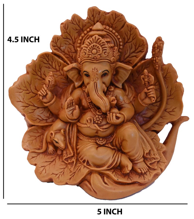 KariGhar Polyresin Ganesh Ganpati ji Idol for Car Dashboard | Jaswant Showflower | House Warming | Drawing Room | Bedroom Puja Ghar | Gifting & Decoration (Brown, 11 x 14 x 8 Cm) - Image 3