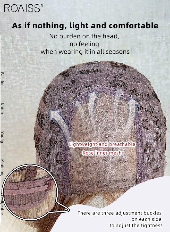 رويس باروكة شعر طويلة مموجة ذهبية متدرجة للنساء مع غرة منقسمة من المنتصف، شعر صناعي رقيق ومموج، تصفيف طبيعي، ألياف مقاومة للحرارة، مناسبة للاستخدام اليومي في الحفلات، 75 سم (29.5 بوصة) - Image 4