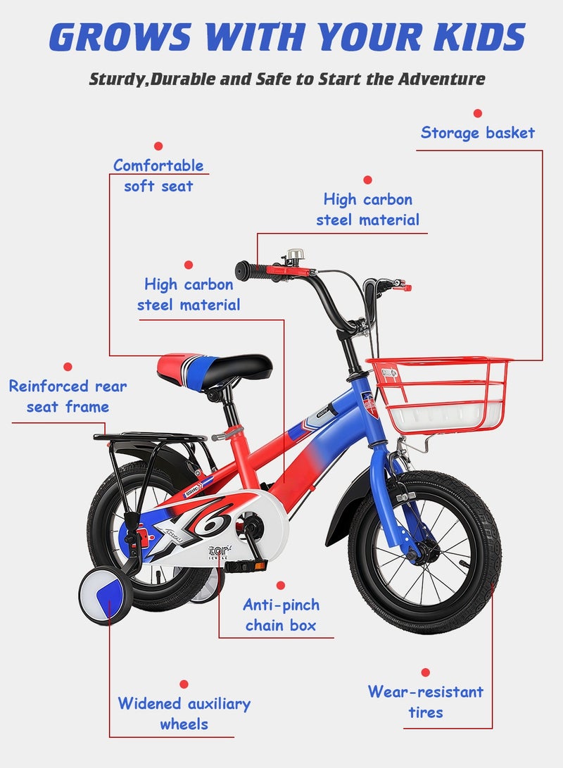 MaBaby دراجة أطفال 12-14-16 بوصة، دراجة توازن مع عجلات تدريب وسلة، مقعد خلفي ومقود قابل للتعديل، دراجة للبنات والأولاد - Image 3
