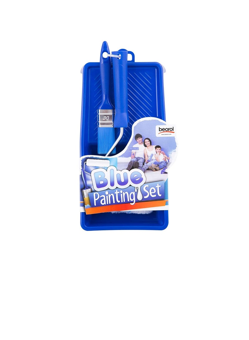 بيورول مجموعة طلاء بيورول تتضمن بكرة وفرشاة وصينية ، لون أزرق - Image 1