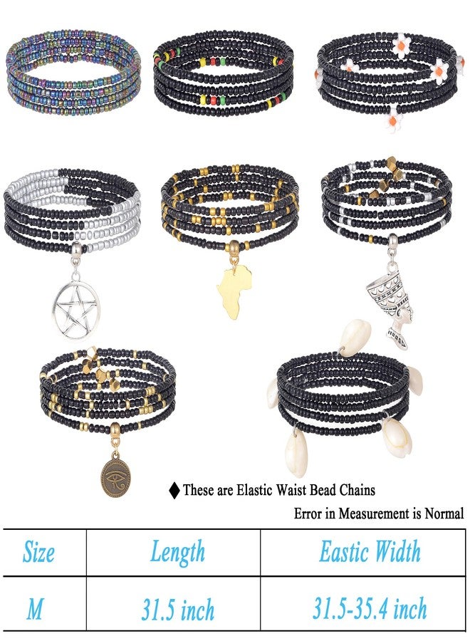 تورنيتو سلسلة خرز أفريقية للخصر من تورنيتو، 8 قطع، طول 31.5 بوصة، خرز بطن مطاطي، سلسلة جسم متقاطعة من الصدف والفراشات، إكسسوارات مجوهرات ملونة للنساء، أسود، 31.4 بوصة، غير معروف، بدون أحجار كريمة - Image 5