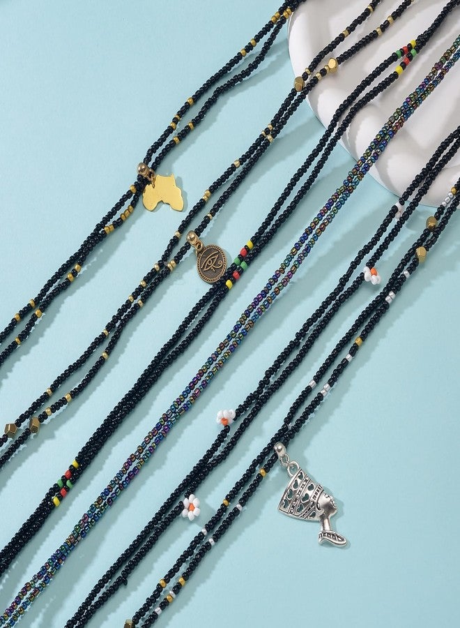 تورنيتو سلسلة خرز أفريقية للخصر من تورنيتو، 8 قطع، طول 31.5 بوصة، خرز بطن مطاطي، سلسلة جسم متقاطعة من الصدف والفراشات، إكسسوارات مجوهرات ملونة للنساء، أسود، 31.4 بوصة، غير معروف، بدون أحجار كريمة - Image 3