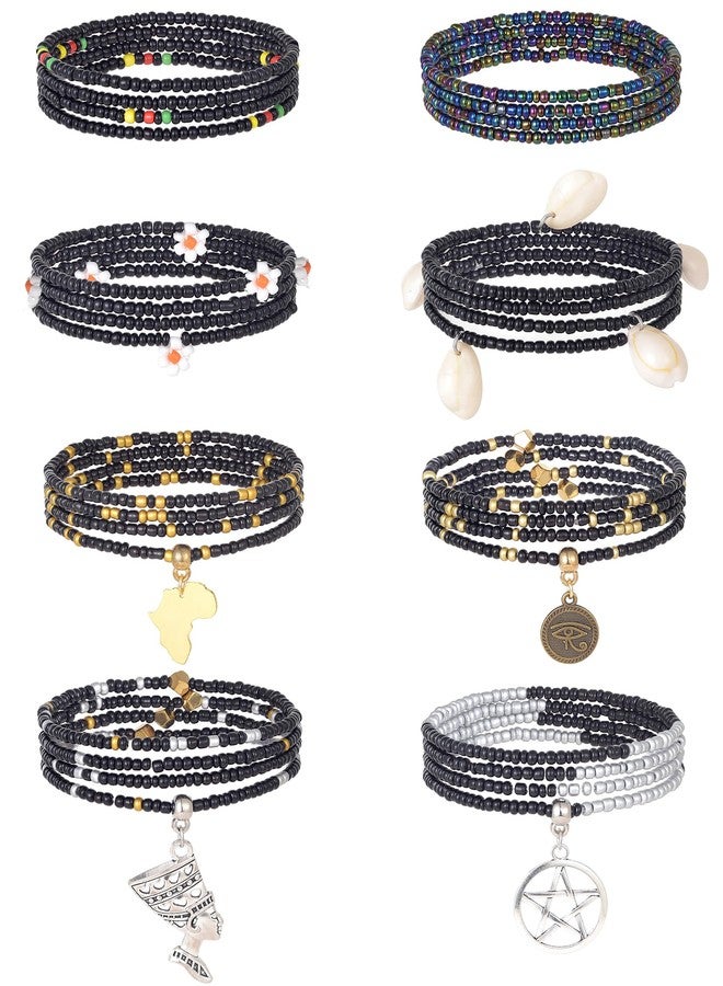 تورنيتو سلسلة خرز أفريقية للخصر من تورنيتو، 8 قطع، طول 31.5 بوصة، خرز بطن مطاطي، سلسلة جسم متقاطعة من الصدف والفراشات، إكسسوارات مجوهرات ملونة للنساء، أسود، 31.4 بوصة، غير معروف، بدون أحجار كريمة - Image 1