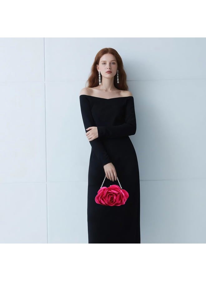 JAMBHALA Women Rose Clutch Bags with Detachable Chain for Wedding, Evening Party, Pink, 10 - Image 3