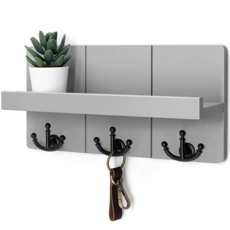 Rebee Vision Decorative Key Holder for Wall Stylish Farmhouse Mail Organizer Wall Mount with Floating Shelf and 3 Anchor Key Hooks Rustic Home Decor for Entryway Light Gray - Image 2