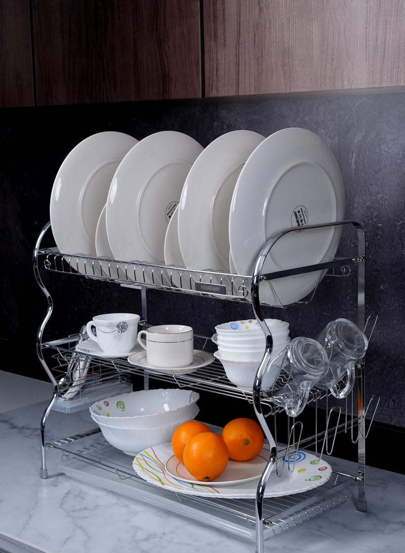 Homeway 3-Tier Dish Rack with Tray – Space-Saving Design for Plates, Cups & Utensils - Image 3