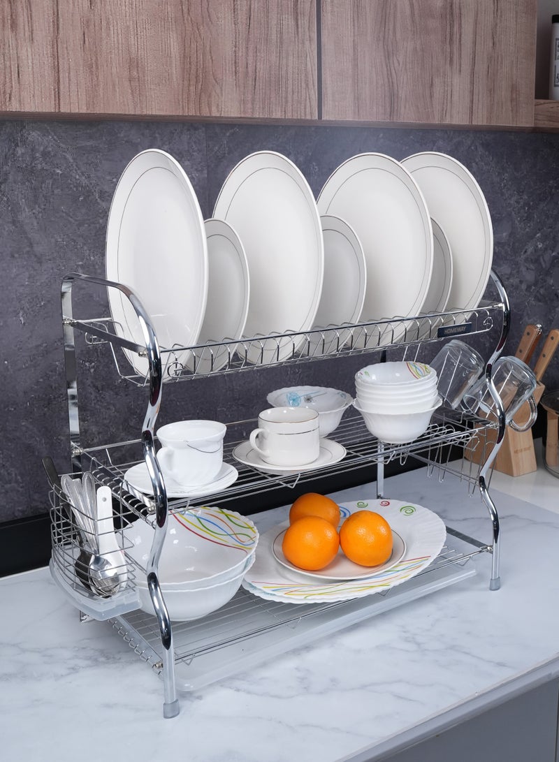 Homeway 3-Tier Dish Rack with Tray – Space-Saving Design for Plates, Cups & Utensils - Image 1