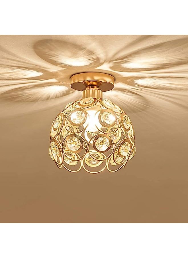 erorex Becailyer Semi Flush Mount Ceiling Light Fixture, Antique Gold Metal Crystal Chandelier Lamp, Indoor Lighting for Bathroom Fixture Foyer Ceiling Fixture Hallway Lighting Fixture  - Image 1