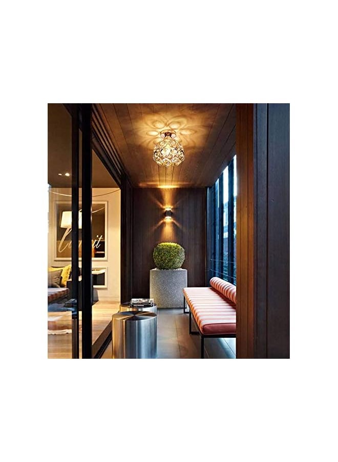 erorex Becailyer Semi Flush Mount Ceiling Light Fixture, Antique Gold Metal Crystal Chandelier Lamp, Indoor Lighting for Bathroom Fixture Foyer Ceiling Fixture Hallway Lighting Fixture  - Image 4