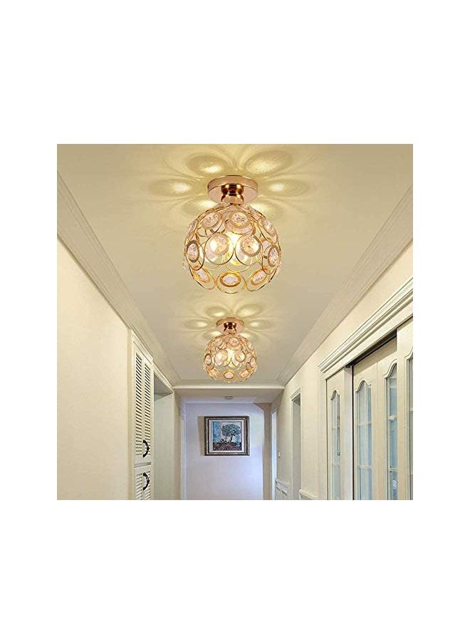 erorex Becailyer Semi Flush Mount Ceiling Light Fixture, Antique Gold Metal Crystal Chandelier Lamp, Indoor Lighting for Bathroom Fixture Foyer Ceiling Fixture Hallway Lighting Fixture  - Image 2