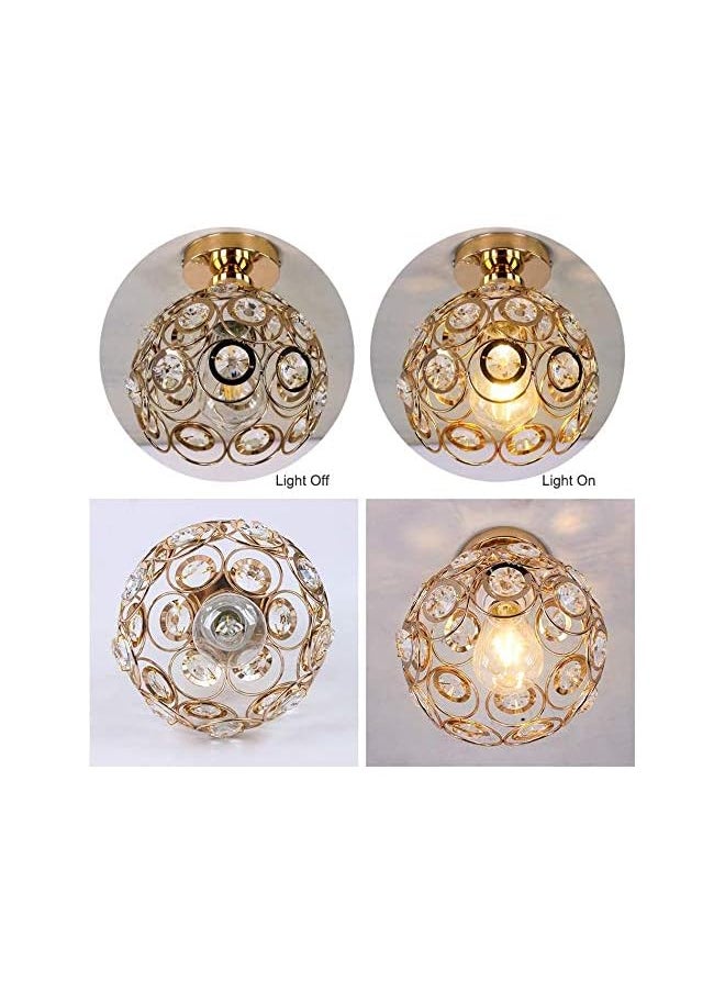 erorex Becailyer Semi Flush Mount Ceiling Light Fixture, Antique Gold Metal Crystal Chandelier Lamp, Indoor Lighting for Bathroom Fixture Foyer Ceiling Fixture Hallway Lighting Fixture  - Image 5