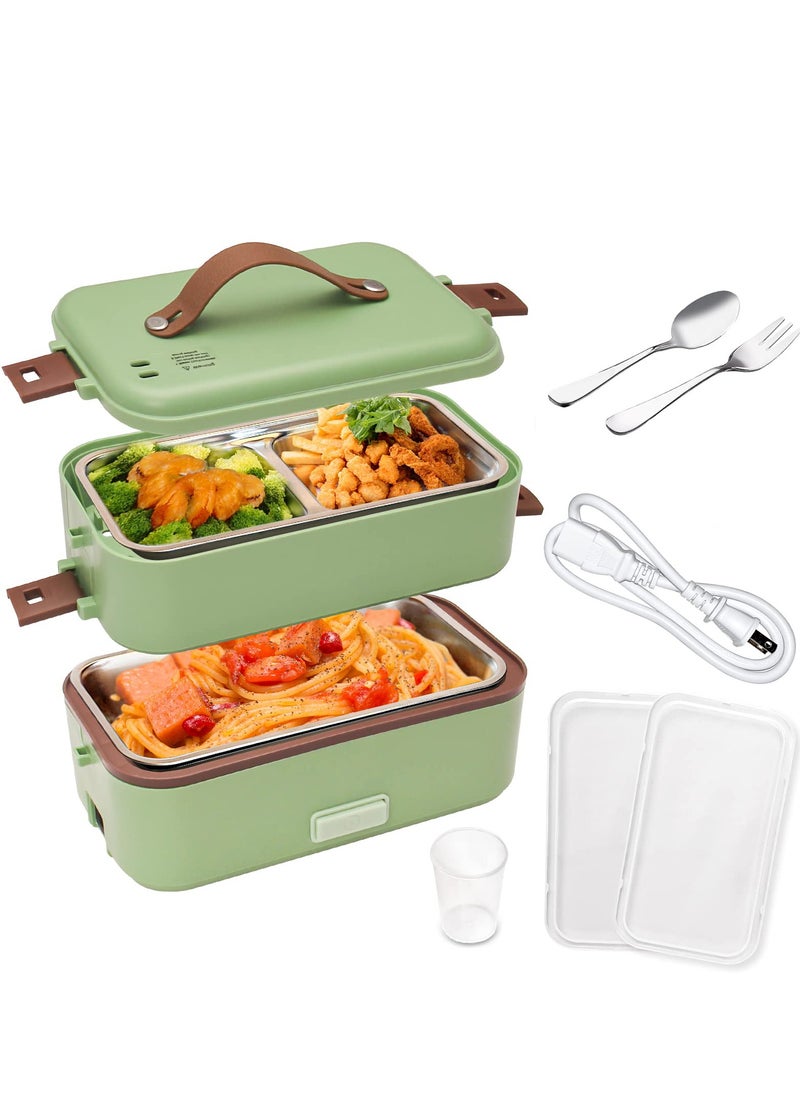 Arabest Electric Lunch Box Food Heater, 3 in 1 Portable Food Warmer for Office Home School,2 Layer Heated Lunch Box Leak Proof, Food Warmer with Removable 304 Stainless Steel Container 800ml (Green)  - Image 1